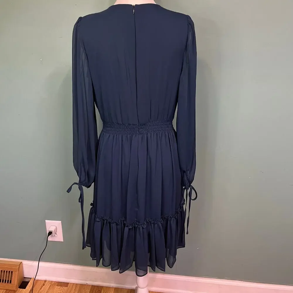 Taylor Navy Chiffon Boho Dress 8 Cottagecore Wedding Guest Romantic Aesthetic - Picture 8 of 9